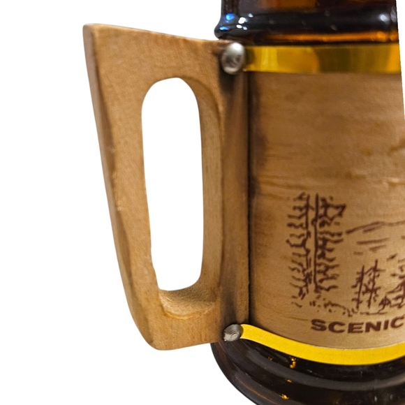 VTG Lake Tahoe Scenic Drive Souvenir Beer Mug Amber Glass & Wood Handle Taiwan - Picture 5 of 9